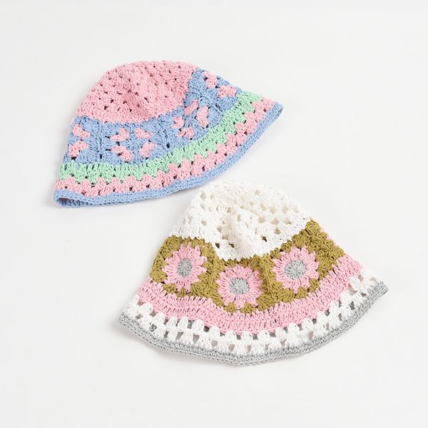 Chapéus de borda ardente coreano Japão Design de nicho de algodão malha de malha de crochê Bucket Fisherman Feminino Madeir