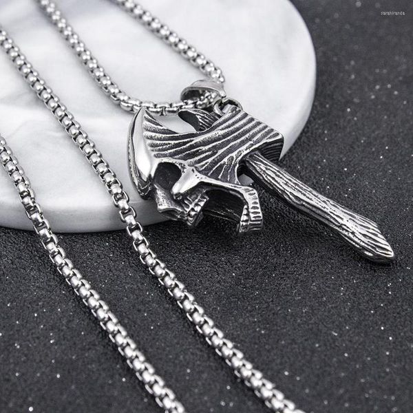 Colares pendentes HNSP Ax Skull Chain Chain Colar para homens Halloween Jewelry Gift Wholesale