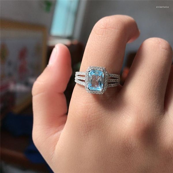 Cluster Rings Topaz Ring 6 8MM Natural Square Light Blue Gemstone Fashion Fine Jewelry Per le donne Regalo di anniversario Vero argento sterling 925