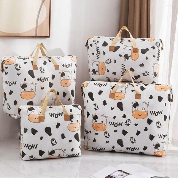 Bolsas de armazenamento Padrão de vaca para colcha de mantas de viagens para roupas de bagagem Organização da organização Saco Bucket de grande capacidade