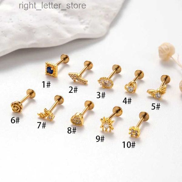 Stud 1 peça 16G Piercing G23 Titanium Plug In Lip Stud Ear Nail para mulheres 2023 8mm Bar Flat Zircon Brincos para adolescentes Ear Cuff YQ231128