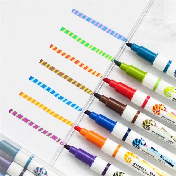 12pcsWatercolor Pinsel s 7pcs / set können Highlighter Water Color Marker Kinder Kinder Zeichnung Discolor Pen Schule Schreibwaren Student Geschenk P230427 ändern