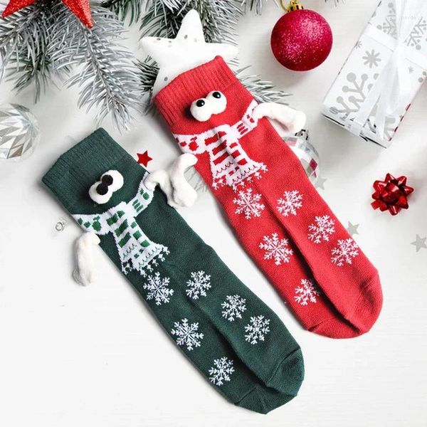 Meias femininas natal magnética malha criativa papai noel olhos meias unisex meias longas