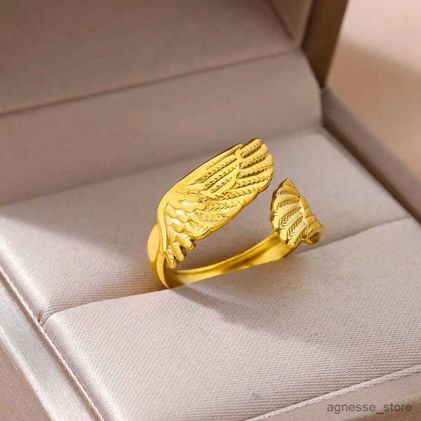 Hochzeit Ringe Schmetterling Flügel Ringe für Frauen Gold Farbe Einstellbare Edelstahl Ring Paar Hochzeit Schmuck 2023 anillos R231128