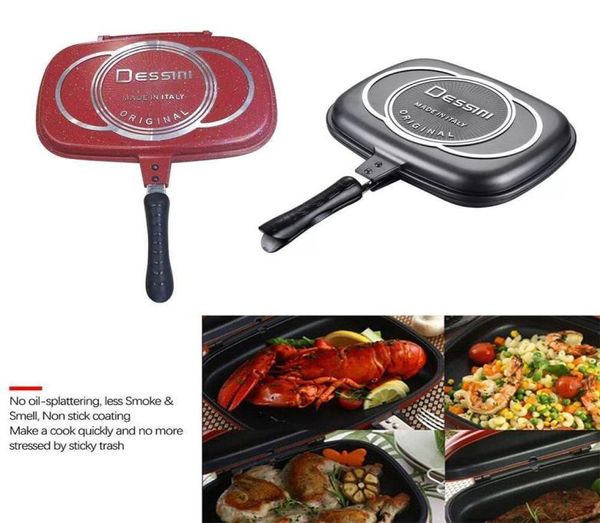 3236cm Çift Side Grill Fry Pan Tavan Pasalı Çelik Çift Yüz Biftek Kızartma Pan Mutfak Aksesuarları Pişirme Aracı 2103198168227