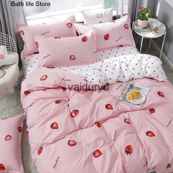 Set di biancheria da letto Set Kawaii rosa Biancheria da letto alla fragola Copripiumino Copripiumino per la casa Camera da letto King Queen Size Copripiumino per ragazzevaiduryd