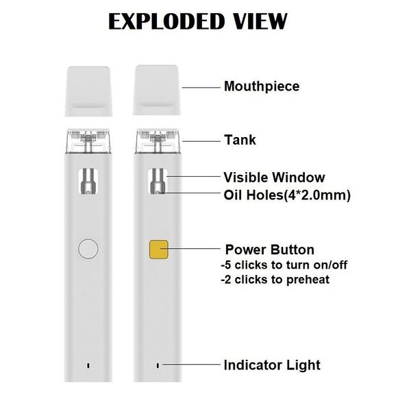 Pacchetto di scatola neutro imini 1 ml 2 ml di sigarette ricaricabili e verniciatura a 300 mAh penne a vaporizzazione usa e getta da 1 ml batteria baccello vuoto vape vuoto caricatore ceramico ceramico caricatore di ricarica USB