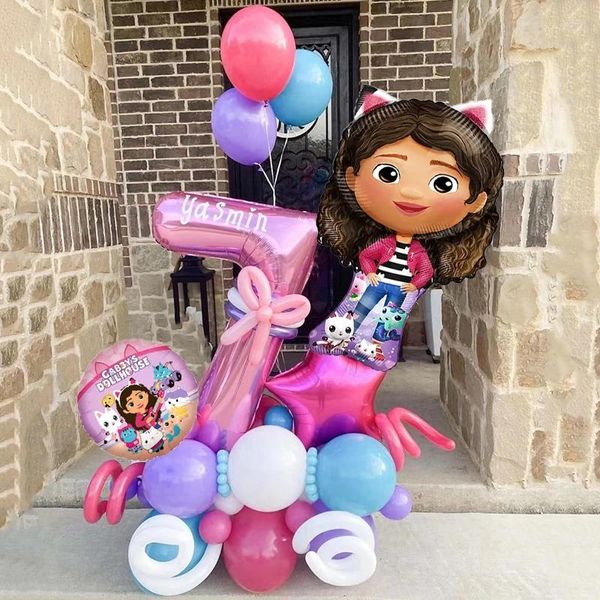 Decorazione del partito 36 pz/set Gabby Dollhouse Palloncini 1 2 3 4 5° Numero Elio Globos Bambini Ragazze Compleanno Baby Shower Giocattolo