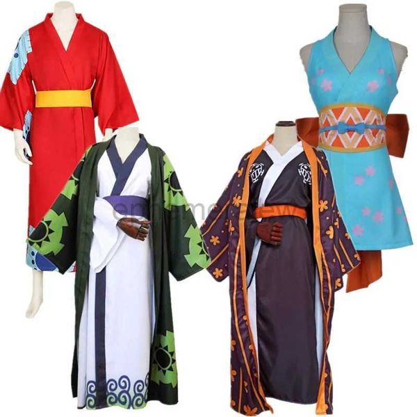 Costumi anime Roronoa Zoro Costumi cosplay Anime Wano Country Cosplay Kimono Robe Mantello Cintura Completo Suit Wano Kuni Regalo di Natale Zoro Outfit zln231128