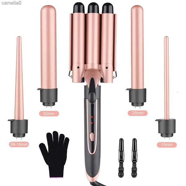 Saç Taşıyıcıları Düzenler 5 Arada 1 Curling Wand Setleri 3 Namlu Saç Derecilik Çift Voltajı Anında Isıtma Sıcaklık Ayarı Saç Kıdemli Demirleri231128