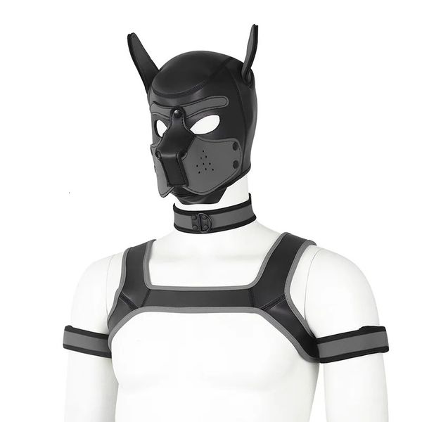 Jouets pour adultes Sex Bondage Set Dog Hood Mask Neck Collar Brassard Bdsm Bondage Restraint Men's Chest Strap Costume Sexy Dog Slave Roleplay Toys 231128