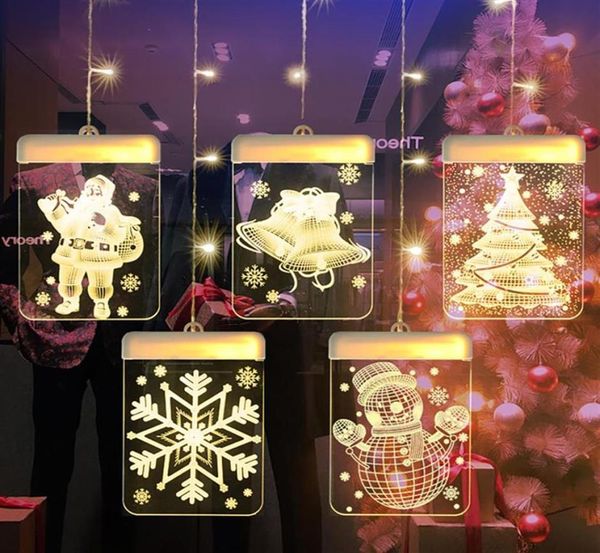 3D LED Weihnachtsbeleuchtung Lichterkette Girlande Vorhang Girlande Batteriebetriebene Hängelampe Fenster Home Decora00247v8002903