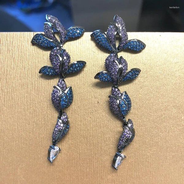 Orecchini pendenti Bilincolor Elegante orecchino di orchidea fiore viola e blu per regalo da donna