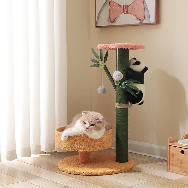 Scratchers all'ingrosso Cramping Frame Sisal Scratching Post con nido Piattaforma Small Platform Forniture per gatto carino Bamboo Panda a forma di gatto letto