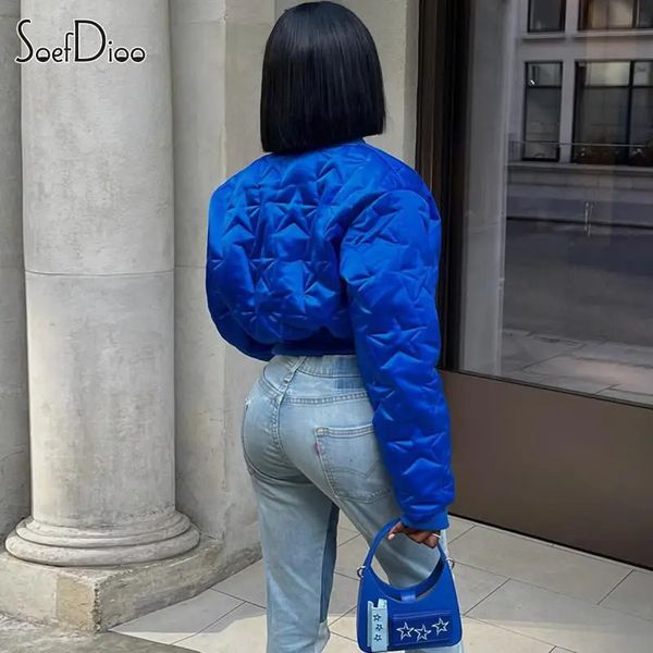 Coletes femininas Soefdioo Star Emboss Casual Zipper Fly Patchwork Manga Longa Curta Parkas Jaqueta Grosso Mulheres Quentes 2023 Winter Street Outwear 231128