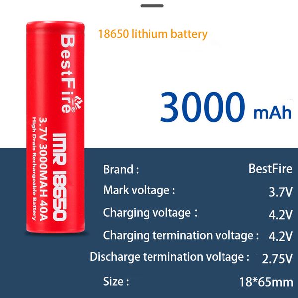 Batteria al litio originale Bestfire IMR18650 2500mAh/3000mAh 3,7 V 35 A a scarica per utensili elettrici