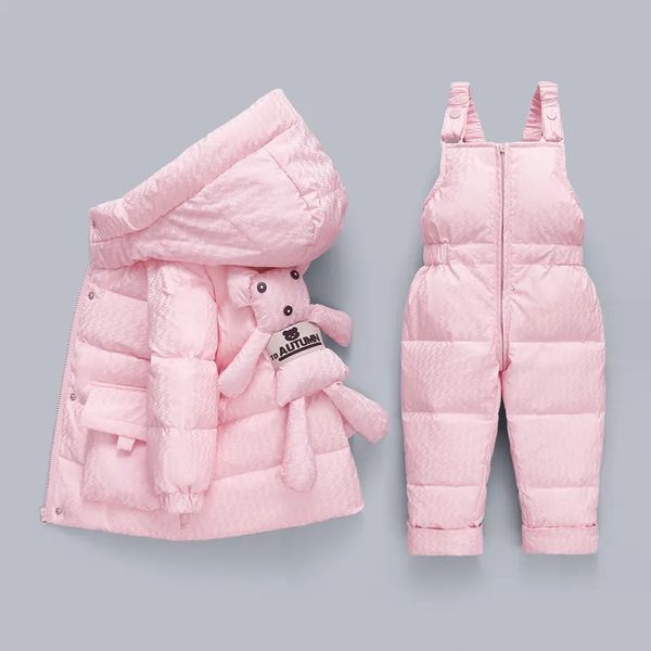 Пуховое пальто, зимние комбинезоны, комбинезон для девочек и мальчиков, детские костюмы, куртки, детский зимний комбинезон, парка на утином пуху, пальто для малышей, игрушка-медведь, верхняя одежда 231128
