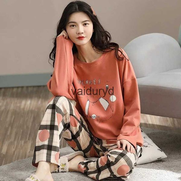 Startseite Kleidung Neue Mode Pyjamas Damen Frühling und Herbst Modelle Langarm Home Service Einfache Lose Casual Anzug Große Größe 5XLvaiduryd