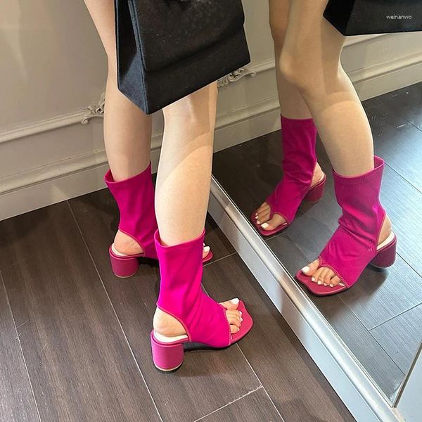 Сандалии, черные туфли на пятке, женские летние ботинки из эластичной ткани на низком каблуке, стринги в стиле панк, на высоком каблуке Sandalias De Mujer