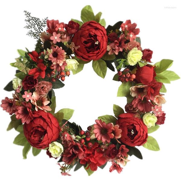 Flores decorativas Autumn Red Peony Wreath Wedding Decoration Simulação Artificial Flower Lintel
