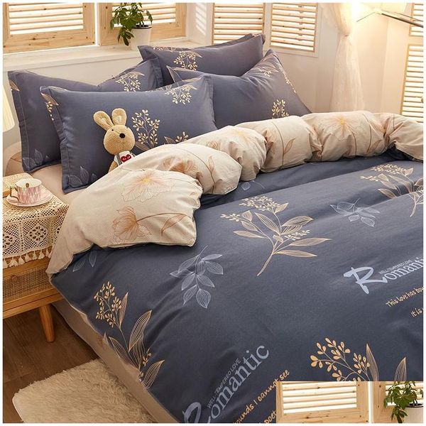 Conjuntos de cama Set 34 Peça 100% Algodão Duvet Er Grande Consolador Fl Rainha King Size Luxo Home Têxtil Drop Delivery Garden Têxteis S DHR7D