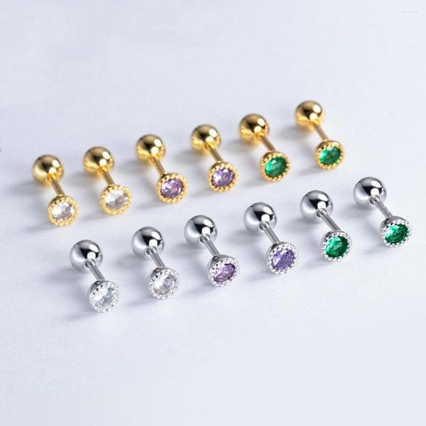 Orecchini a bottone LAVIFAM argento sterling 925 colore semplice zircone rotondo per donna perlina a vite gioielli piercing all'orecchio piccolo