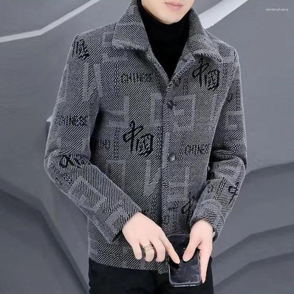 Jaquetas masculinas homens jaqueta térmica casaco chinês impressão cardigan quente elegante outono / inverno com colarinho turn-down mangas compridas