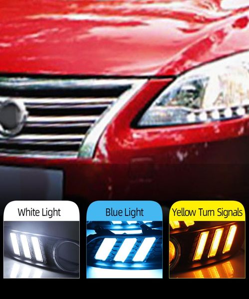 2 pçs drl para nissan sylphy sentra 2013 2014 2015 2016 led drl luzes diurnas luz do dia nevoeiro capa lâmpada com sinal de volta8906335