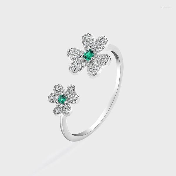 Ringos de cluster Fashion Camellia Split Ring S925 Sterling Silver Inclaid com Zircão Presente de Aniversário de Festa Ajustável