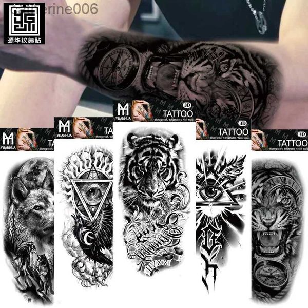 Tatuaggi Adesivi colorati di disegno Dimensioni 208x95mm Nuovo adesivo impermeabile per tatuaggio totem testa di tigre tatuaggio temporaneo animale terrificanteL231128