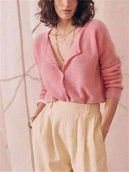 Maglioni da donna Cardigan lavorato a maglia in morbido misto lana delicato da donna Autunno manica lunga da donna girocollo monopetto elegante maglione rosa