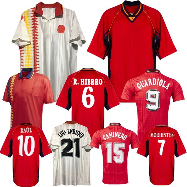 1994 1998 Spanien Retro-Fußballtrikots 98 99 RAUL HIERRO Morientes Luis Enrique Alfonso Guardiola Nadal Vintage klassisches BAKERO-Fußballtrikot