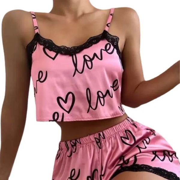 Sexy pijamas 2 peças conjunto de pijamas femininos shorts conjunto impresso lingerie sexy lingerie regata noite coruja pijamas 231128