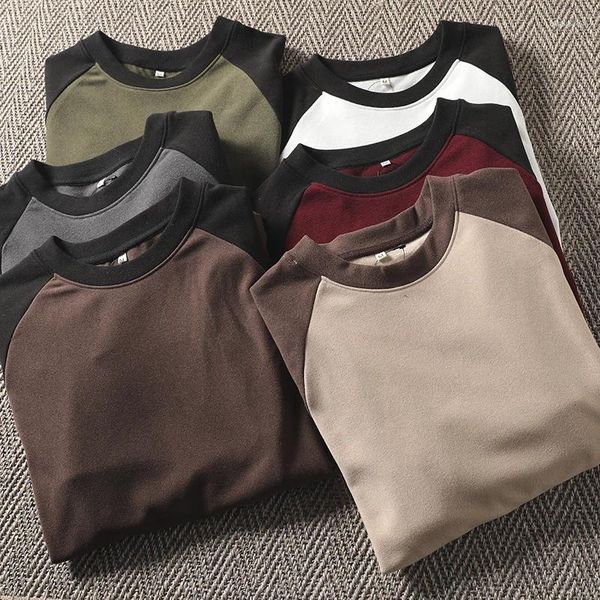 T-shirt da uomo T-shirt calda in velluto tedesco a maniche lunghe autunno e inverno con maniche raglan abbinate al maglione