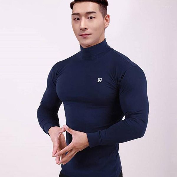 T-shirt da uomo 2023 T-shirt a maniche lunghe in stile coreano T-shirt a collo alto causale da uomo Fitness T-shirt slim fit Abbigliamento sportivo