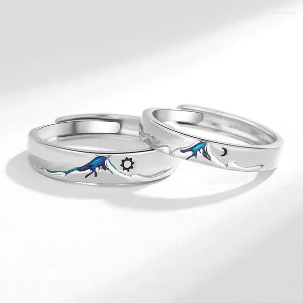 Cluster Ringe KOFSAC Berg Sonne Mond Für Frauen Männer Persönlichkeit 925 Sterling Silber Schmuck Kreative Paar Ring Chic Geschenk