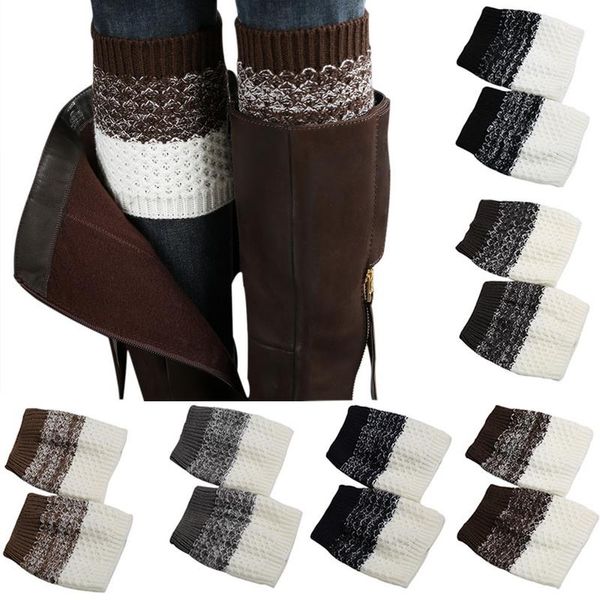 Cinco dedos luvas mulheres capa de botas de tricô de inverno Mantenha meias quentes da moda de moda de moda Solid Color Toppers