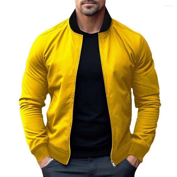 Jaquetas masculinas outono casaco de beisebol gola zip up mangas compridas bolsos cardigans esportes outwear masculino topos