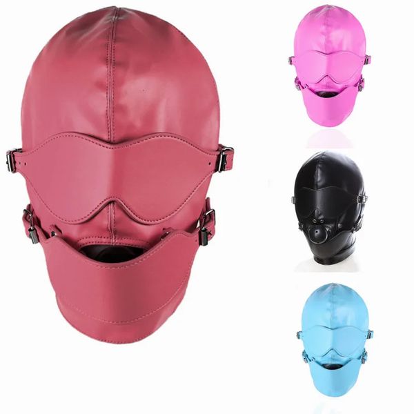 Giocattoli per adulti Fetish Cosplay Maschera sexy Pelle PU rossa Maschera integrale per donne adulte Uomo Giochi di società Costume integrale Moda Cappucci esotici 231128