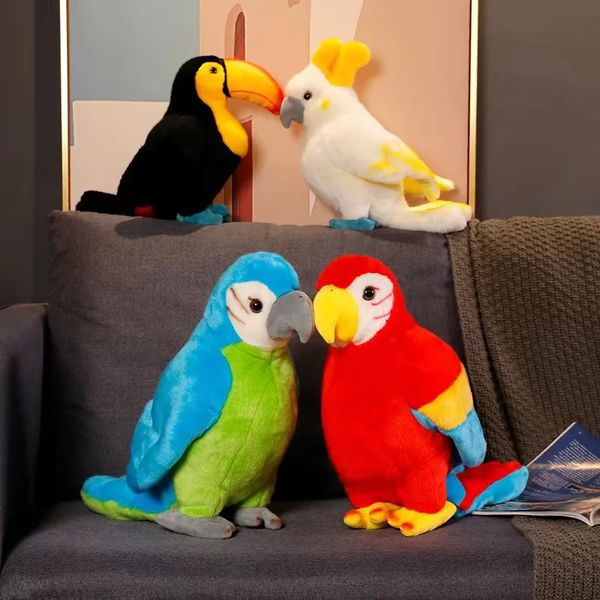 Peluş bebekler sevimli çizgi film kuş simülasyonu renkli papağan oyuncak homdecor doldurulmuş yumuşak hayvan hediyesi çocuklar için 231128