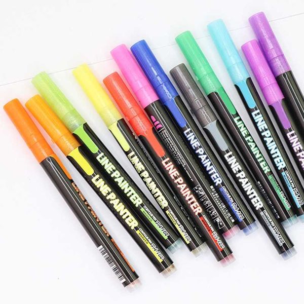 12pcsWatercolor Brush Glitter Outline Double Line Marker Pens Colored Gel Markers for Artists Art Illustration Kid Coloring Book Graffiti P230427