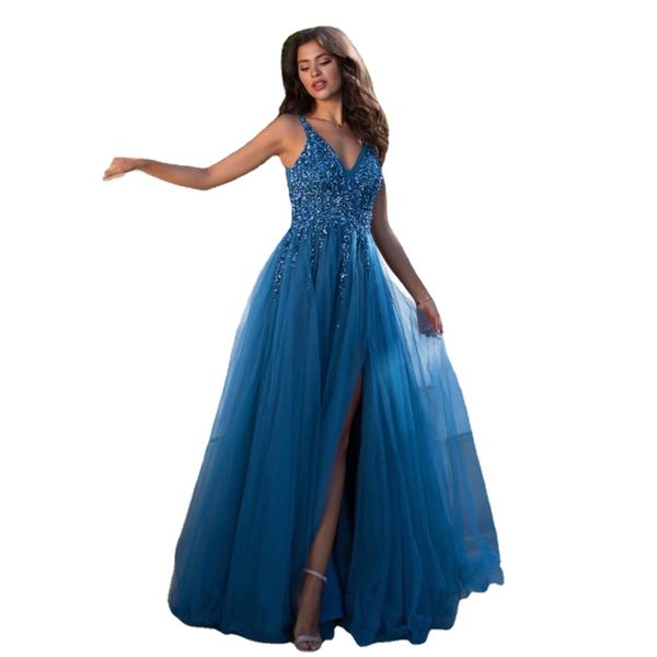 Vestidos de noite da princesa Aiovox Princesa com lantejoulas de festas formais de decote em vibração de lantejoulas de lantejoulas de festas de festa de lantejoulas elegantes de moda elegante de Noche