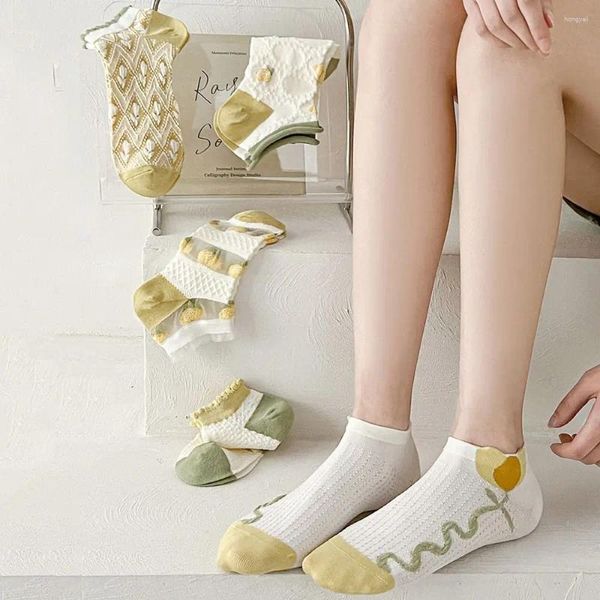 Frauen Socken Unsichtbare Glas Seide Für Mädchen Bequeme Flacher Mund Spitze Blume Boot Weibliche Strumpfwaren Socke Hausschuhe