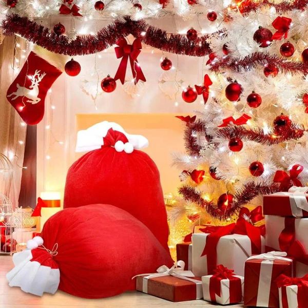 Noel Süslemeleri 70x50cm Kırmızı Noel Baba Hediye Çantaları Büyük Yüksek Dereceli Altın Velvet Süper Yumuşak Şeker Yıl Merry