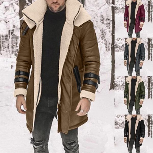 Giacche da uomo Giacca invernale leggera Cappotto lungo da uomo Colletto con maniche imbottite Pelle leggera con risvolto antipioggia