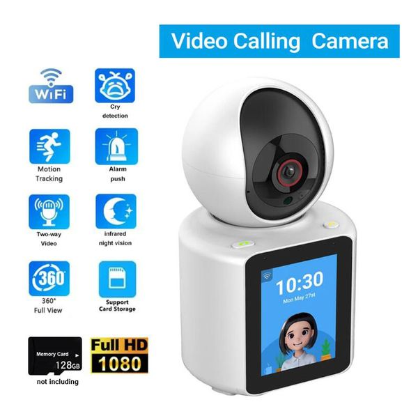 Videochiamata Telecamera Wifi 1080P con schermo Home AI Smart Audio bidirezionale Baby Monitor CCTV Telecamera di sicurezza di sorveglianza senza fili