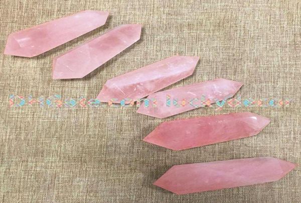 6 Facetas Ponto Sagrado com Terminação Dupla Genuína Natural Transparente Quartzo Rosa Cura Cristal Pedras Preciosas Prisma Varinha 6080mm Pedras Reiki 9765180