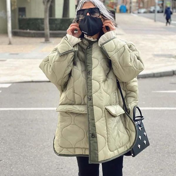 Couro klkxmyt traf parka casaco feminino jaqueta de inverno com bolsos casual oversized jaquetas parkas mulher manga longa rua outono casaco