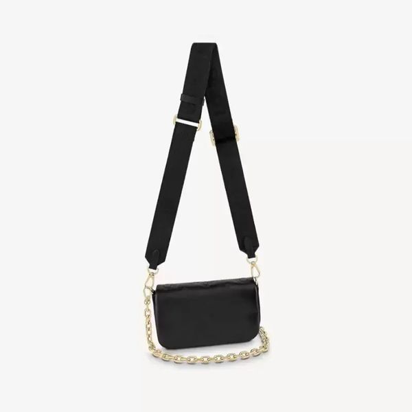 MT Bubblegram-Geldbörse mit Riemen, Abendhandtasche, weiches gestepptes Leder, Damen-Stickerei, Prägung, magnetische Klappe, Nylonriemen, Schulter-Crossbody-Tasche, Geldbörse M81399