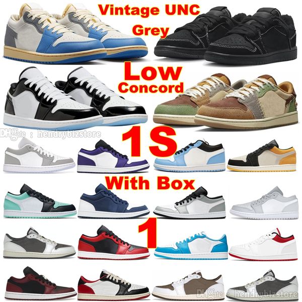 1 Low Concord Vintage UNC Grigio Scarpe da pallacanestro Nero Phanton Fragment OG Mystic Navy Gioco Reverse Bred Voodoo Sneakers Crimson Hyper Royal Light Smoke Grigio Scarpe da ginnastica